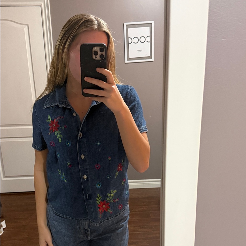 Floral Embroidered Denim Shirt